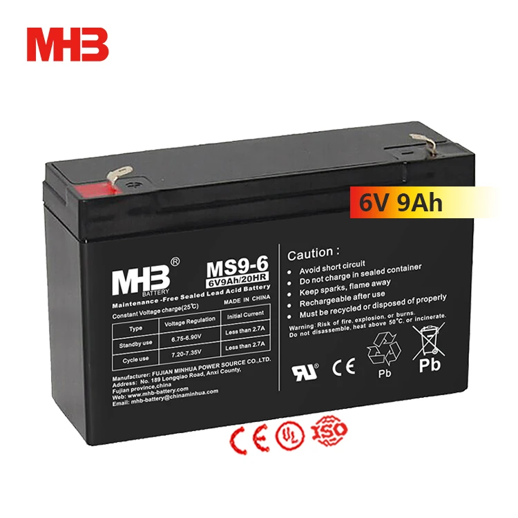 Ms9-6 перезаряжаемая аккумуляторная батарея Mhb DC 6 В 9ah герметичная свинцово-кислотная для систем сигнализации