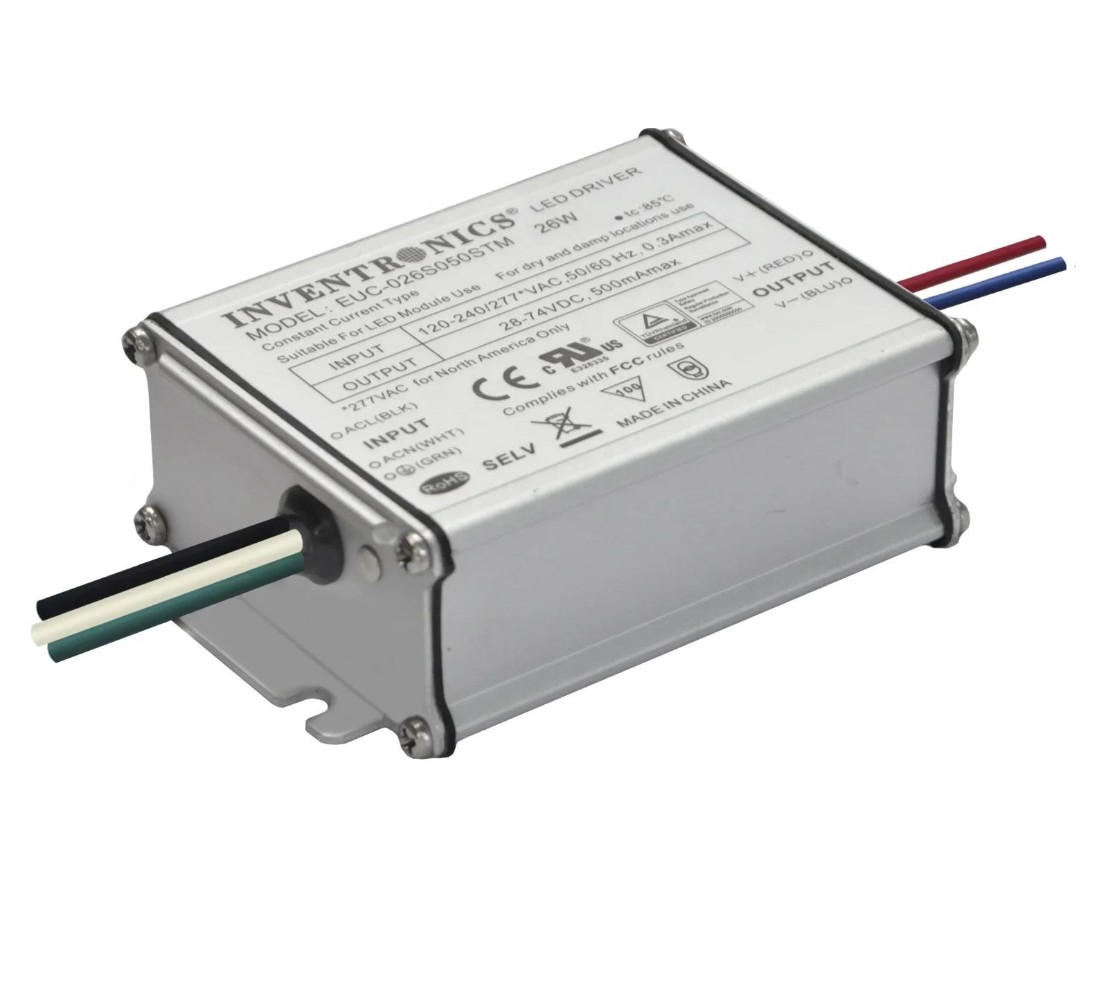 Inventronics euc euc026s050stm0003 350ma 500ma водонепроницаемый ip66 маленький 26 Вт светодиодный