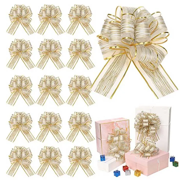 Металлическая лента рождественский подарок цветок органза помпон из ткани Снежная бант для подарков упаковки вечеринок