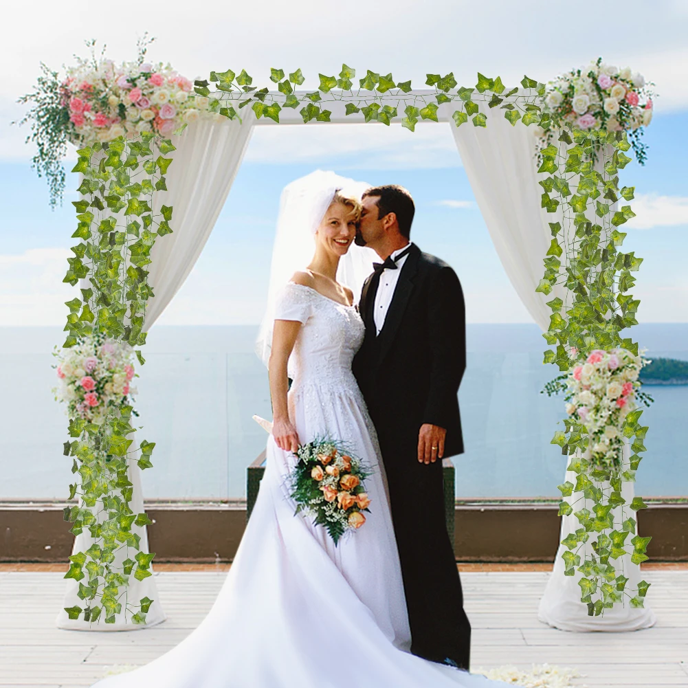 MACTING 12pcs Amazon Top Sale Decoration 10m Light Artificial Plant Green Artificial Leaves