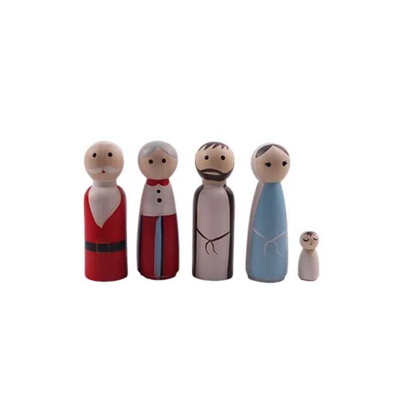 High Quality Diy Natural Multicolor Wooden Peg Dolls Family Edition Painted Graffiti Wooden Peg Dolls