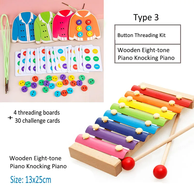 Factory Hot Sell Wooden Chidren Educational Toys Kit Lacing Game Learning DIY Craft Sew Button Toy Preschool Cognative Toy for