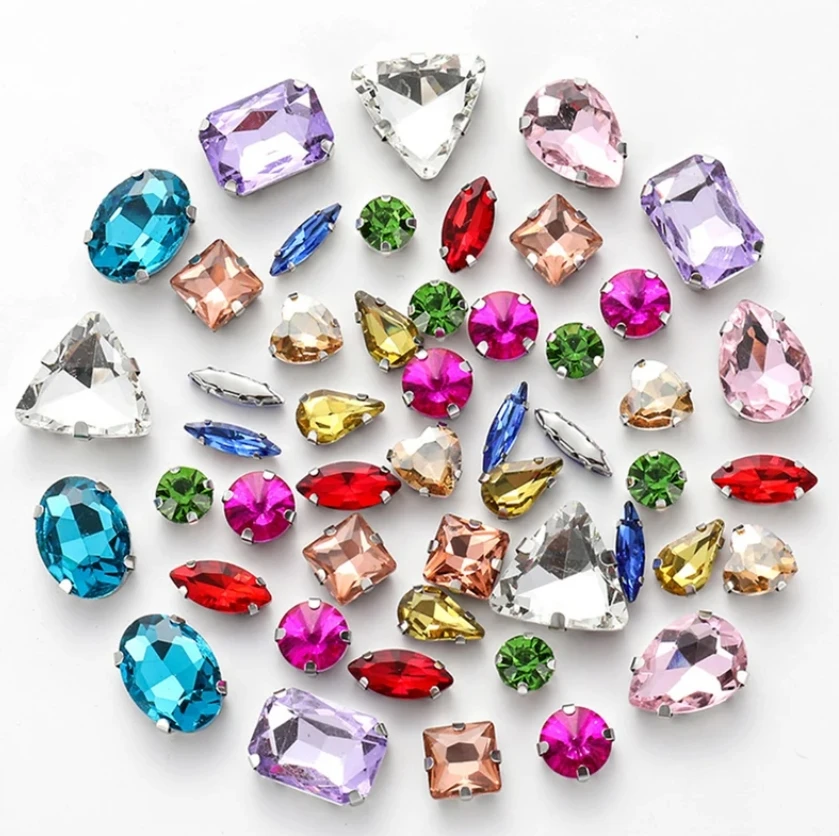 Dgtopaz factory all kinds of shape glass acrylic claw sew on rhinestones for garment dress