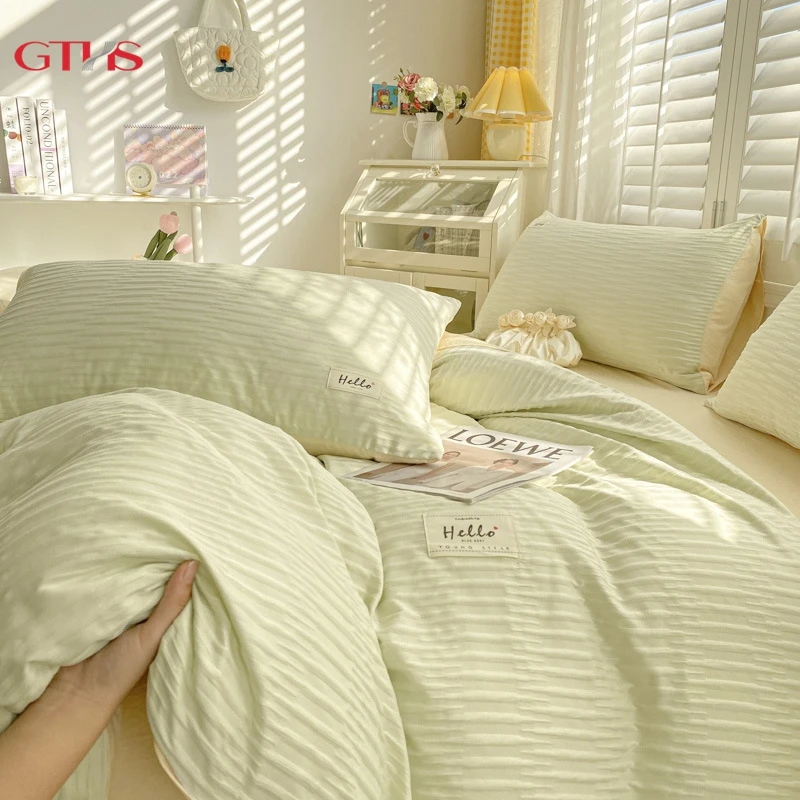 Strip Solid Color Skin-friendly Washed Bed Collections Bedding Bedspreads Comforter Set Bed Sheet Set Duvet Cover