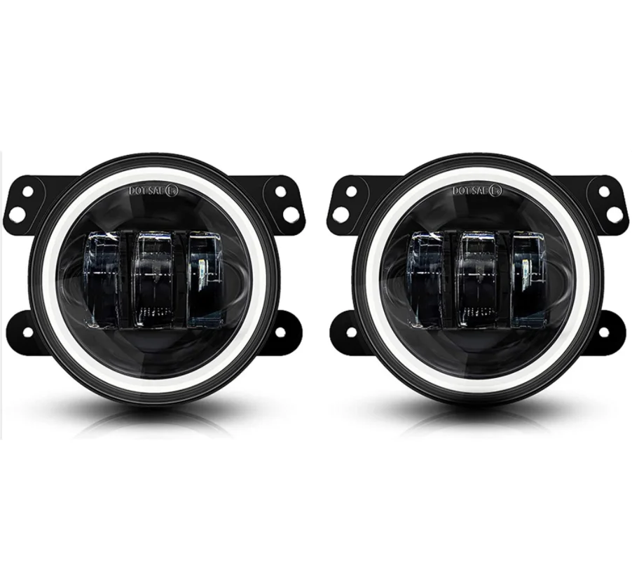 Round Black 4 Inch LED Fog Lights 07-18 J-K White Halo Ring Amber Turn Signal Lights,30W Led Vehicle auxiliary lights