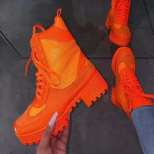 platform shoes fall boots for women high fashion snakeskin lace up ankle chunky motorcycle platform marten boots 2021