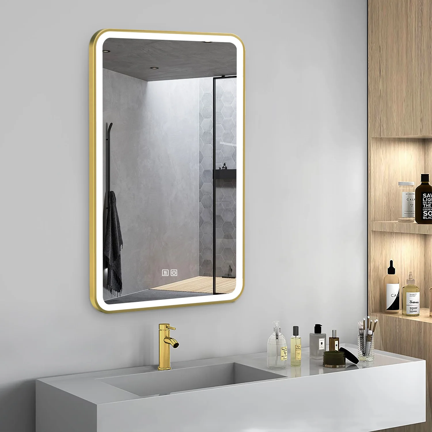 Hotel bathroom vanity led bath mirrors with light touch screen led smart mirror for bathroom