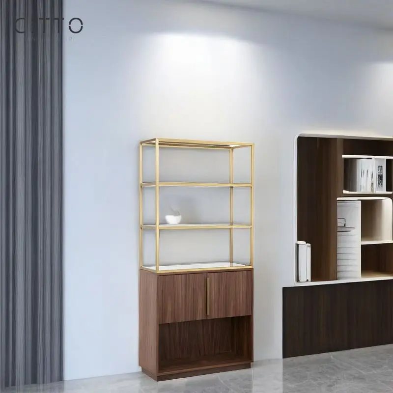 Nodic Modern Original Designs Bookshelf Stainless Steel  And Walnut Wooden Cabinet Bookcase Book Shelf For Living Room Office