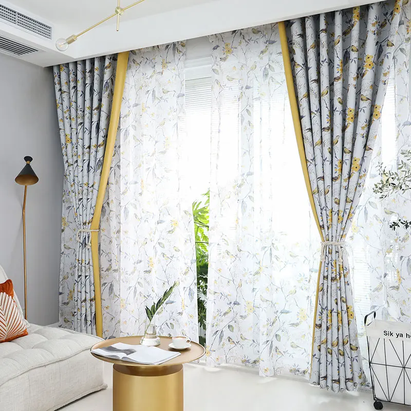 
Stock Available Modern Polyester Print Bird Designs Ready Made Curtain blackout For Living Room 