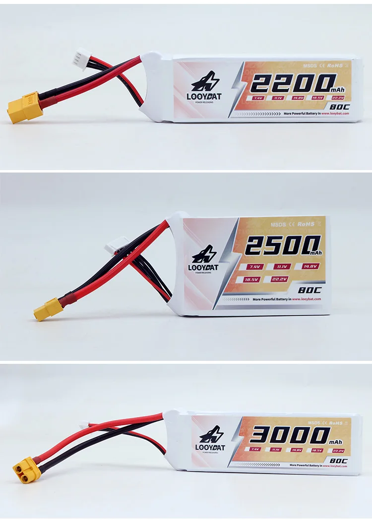 Lithium Battery 2S/3S/4S 14.8V 2200mAh 2500mAh 3000mAh 3500mAh 80C RC UAV Drones Lipo Rechargeable Battery 22.2V With XT60 Plug