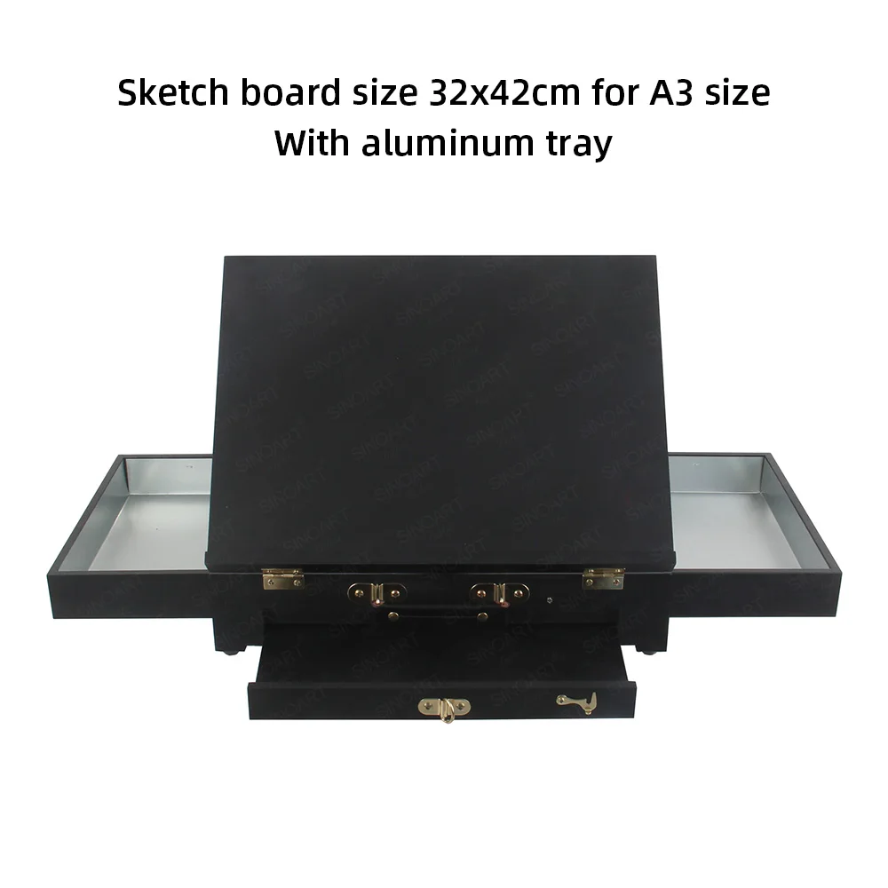 SINOART Aluminum legs wooden Box Easel Portable Detachable tripod base easel box Artist travel Lightweight french easel