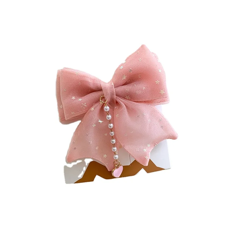 cloth mesh rion bow hair clips duckbill clip fluttering sausage hair ring girls hair accessories wholesale