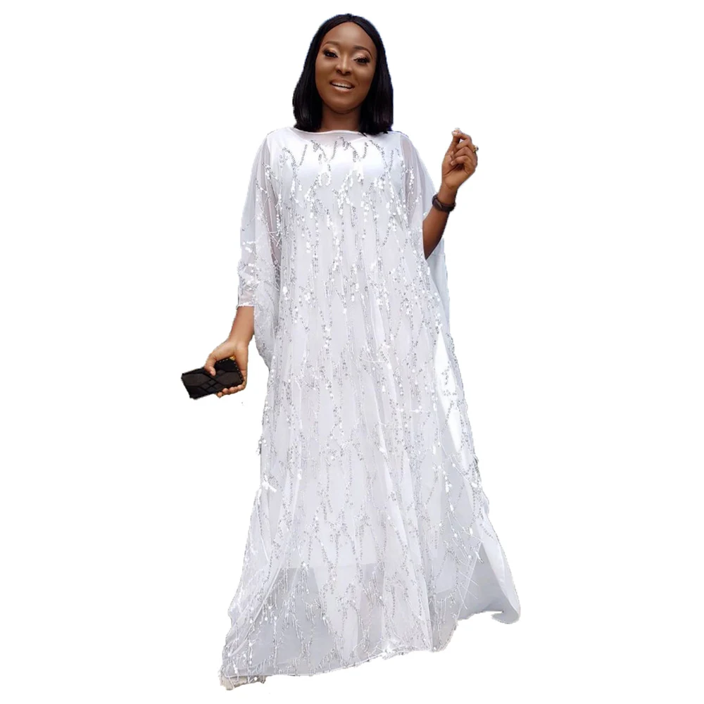 
African Women Clothing Hanging Beard Sequin Dress Plus Inner Casual Skirt 