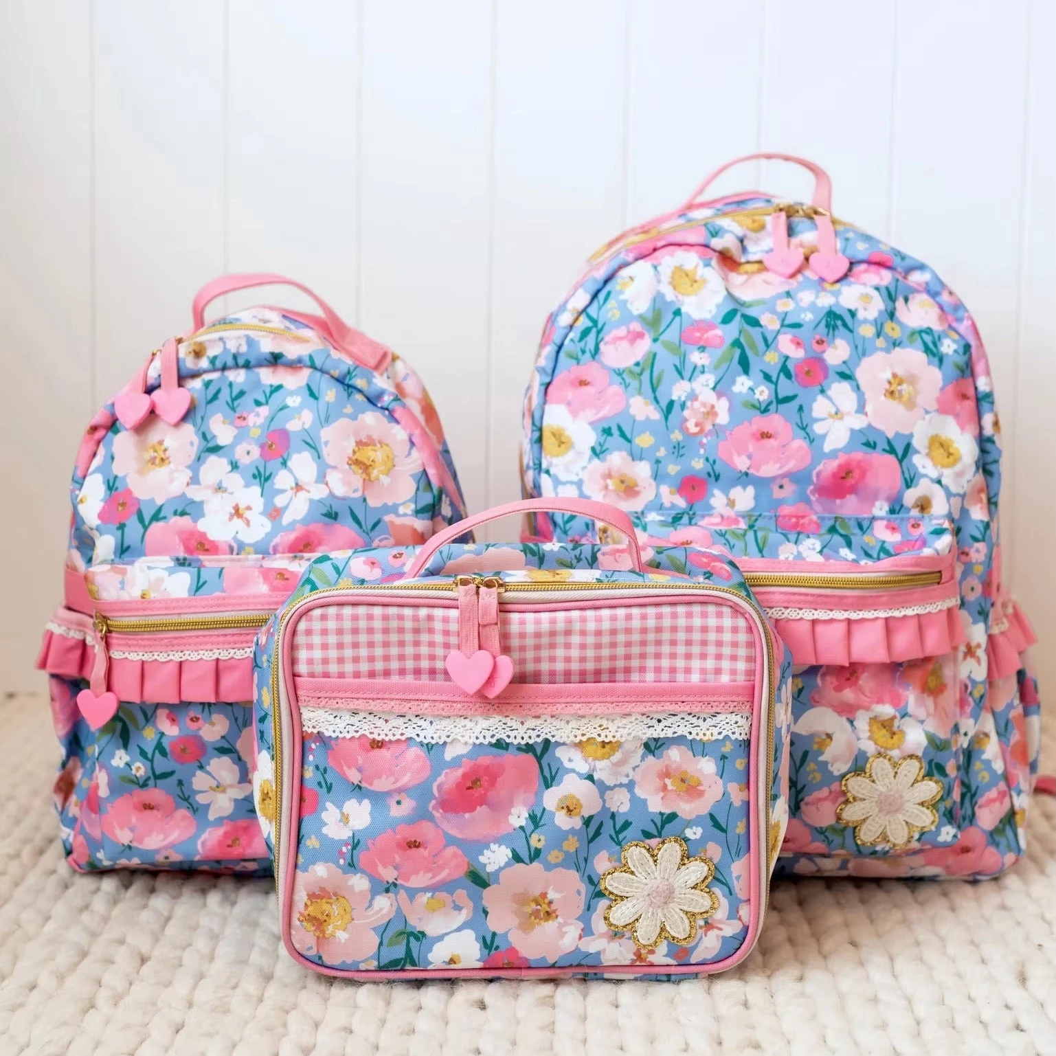 Customized Pattern Canvas Kids Toddler School Bag and Lunch Bag Set Custom Logo Mini Backpack Sets