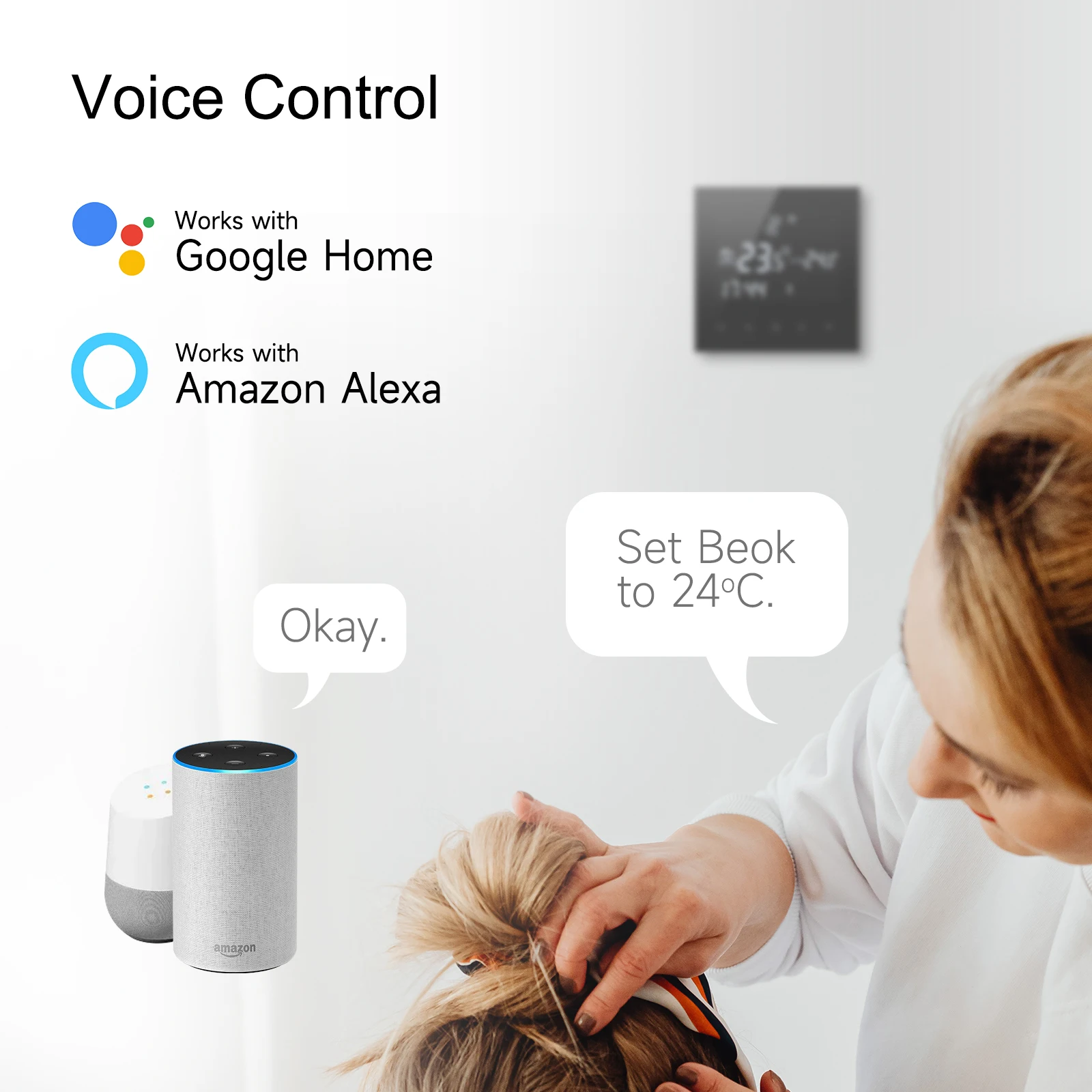 Beok TGT70-WIFI-EP wifi thermostats for electric underfloor heating system black glass touch screen temperature controller