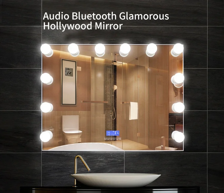 Free Sample2019 the Newest ABS Plastic express specific bluetooth speaker bathroom wall mounted mirror with 3 colors temperature