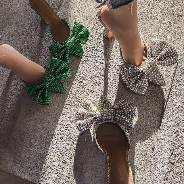 
Popular explosion model heel sandal rhinestone bow wine club heel pumps for sexy ladies 