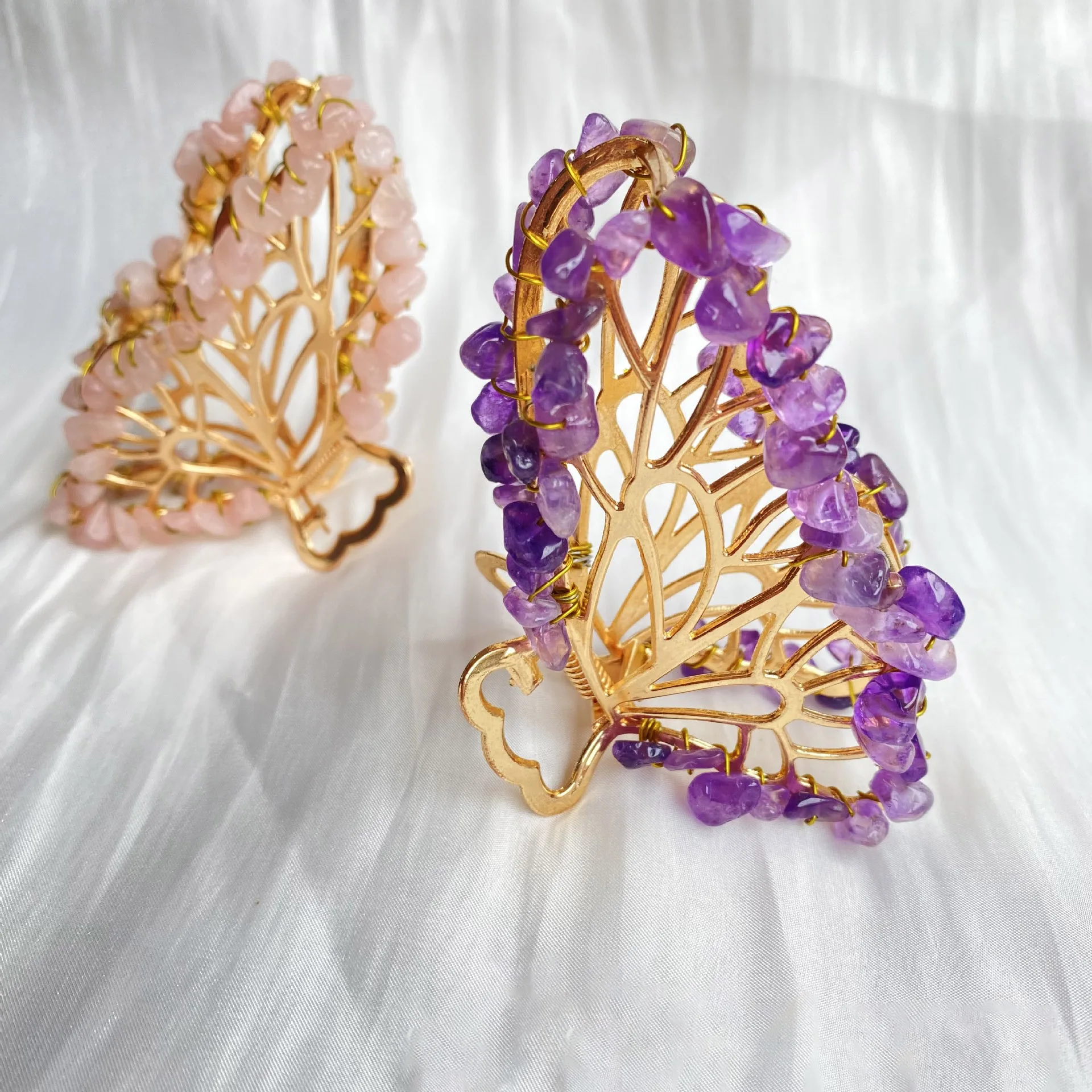 Gold Metal Bling crystal Designer Large butterfly Hair Claw gemstone Beads Clamp Hair Clips Accessory For Women Girls