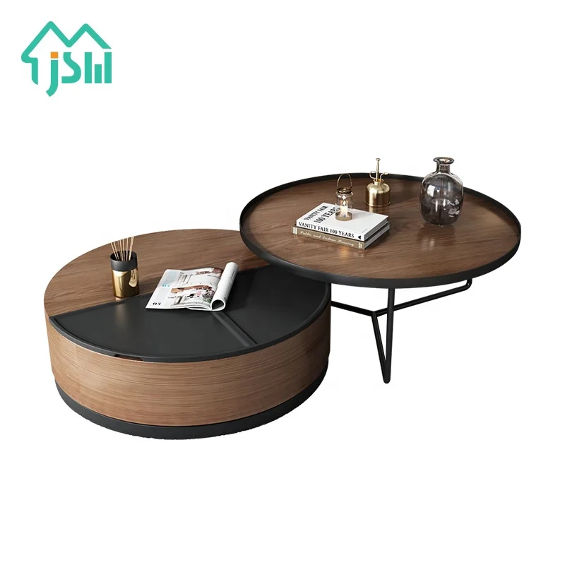 Simple Living Room Furniture Modern Wooden Center Round Coffee Table with Storage