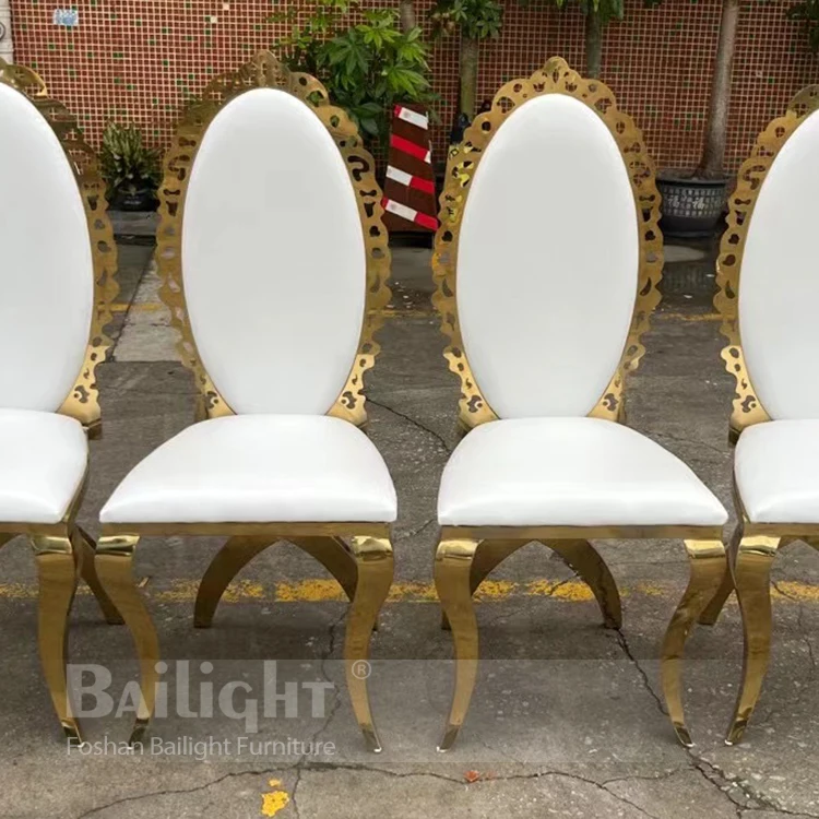 Bailight Luxury Carved Design Gold Frame White Leather Wedding Chair