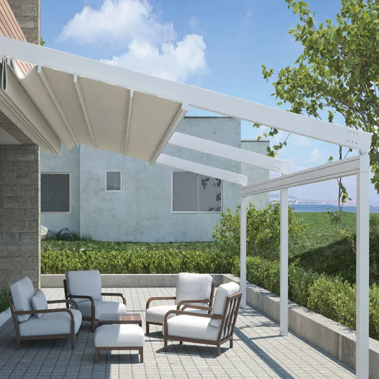 custom motorized bioclimatic automatic fully retractable rooftop awning pergola system