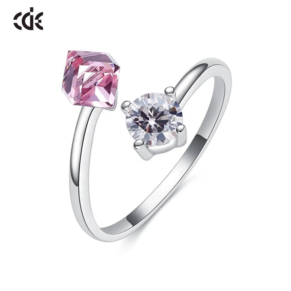 CDE YR0712-S Trendy Jewelry 2023 Unique 925 Sterling Silver Ring For Women Joyas De Plata Multi-Color Cube Rings Pink Girls Gift