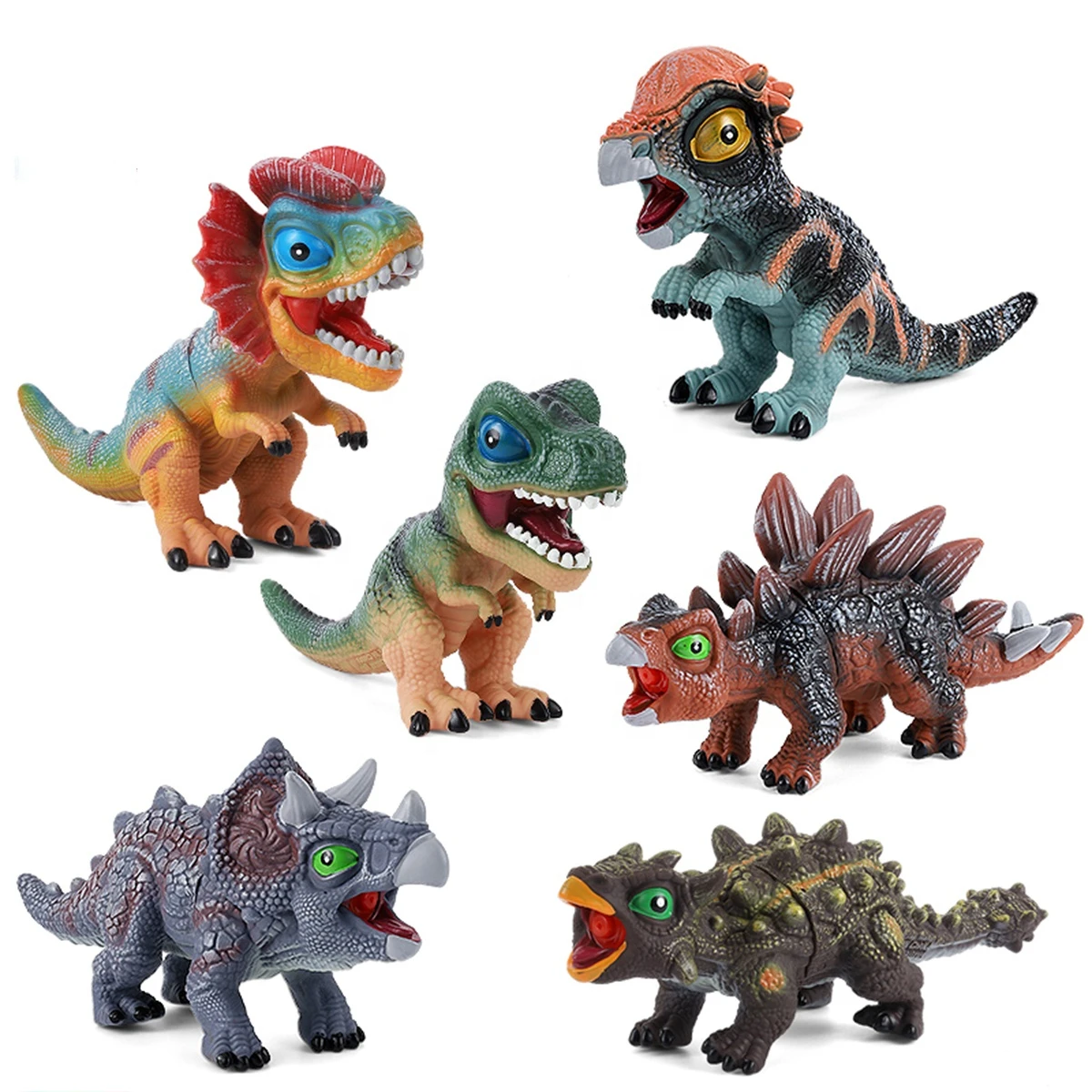 SY safe PVC kids education stretchy toy dinosaurs set soft rubber dinosaur toys with sound
