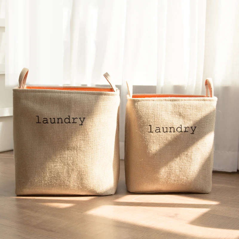 Large Foldable Canvas Linen Bathroom Cloth Storage Washing Bin Laundry Hamper Collapsible Laundry Basket with Handles