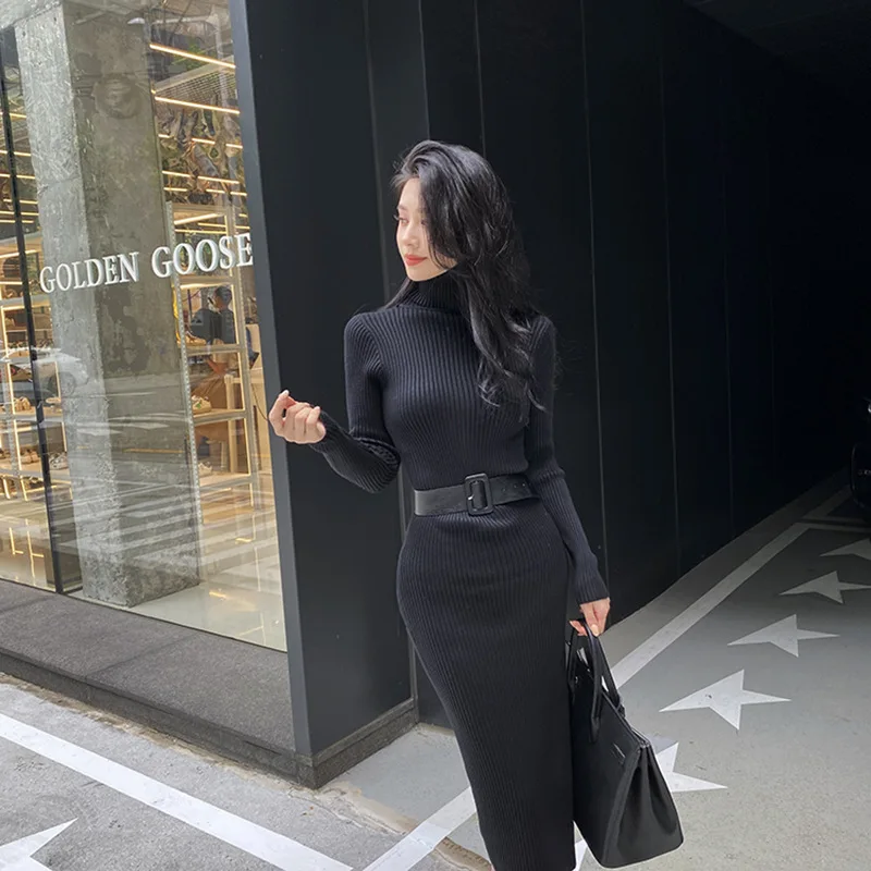 Autumn and winter women slim bodycon knit dresses winter knitted sweater dresses white knitted long dresses