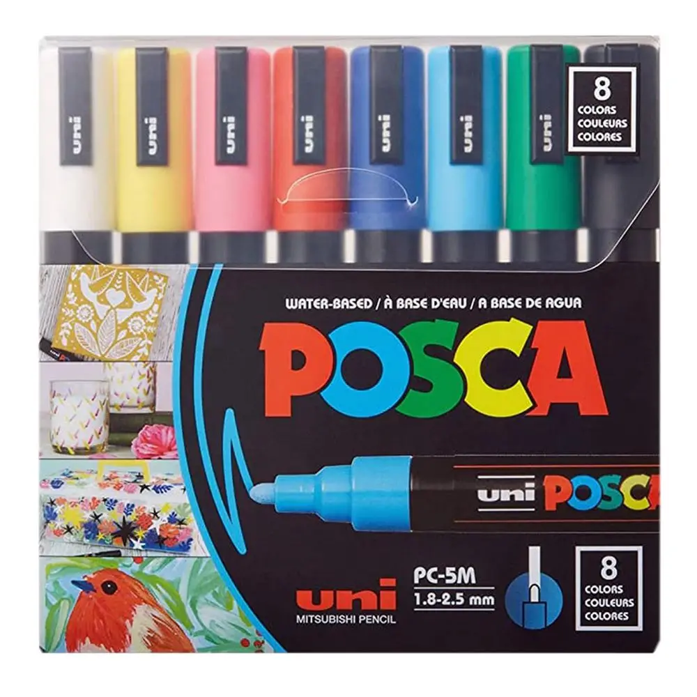 Uni Posca 5M Medium Acrylic Paint Markers Set with Reversible Tips for Art Supplies, Fabric Paint, Fabric Markers Paint Pen