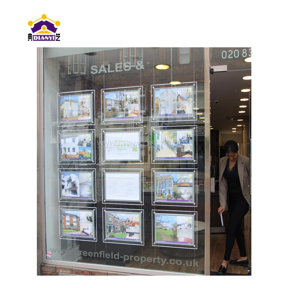 Custom Lights A3 A4 Led Frame Lights Sale Sign Board Hanging Estate Agent Led Window Display Advertising Acrylic Light Box