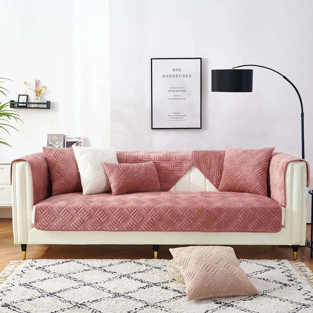 Hot Sale Good Quality Crystal  Fur Embroidery Pattern 3 Seat Sofa Covers With Anti-slip