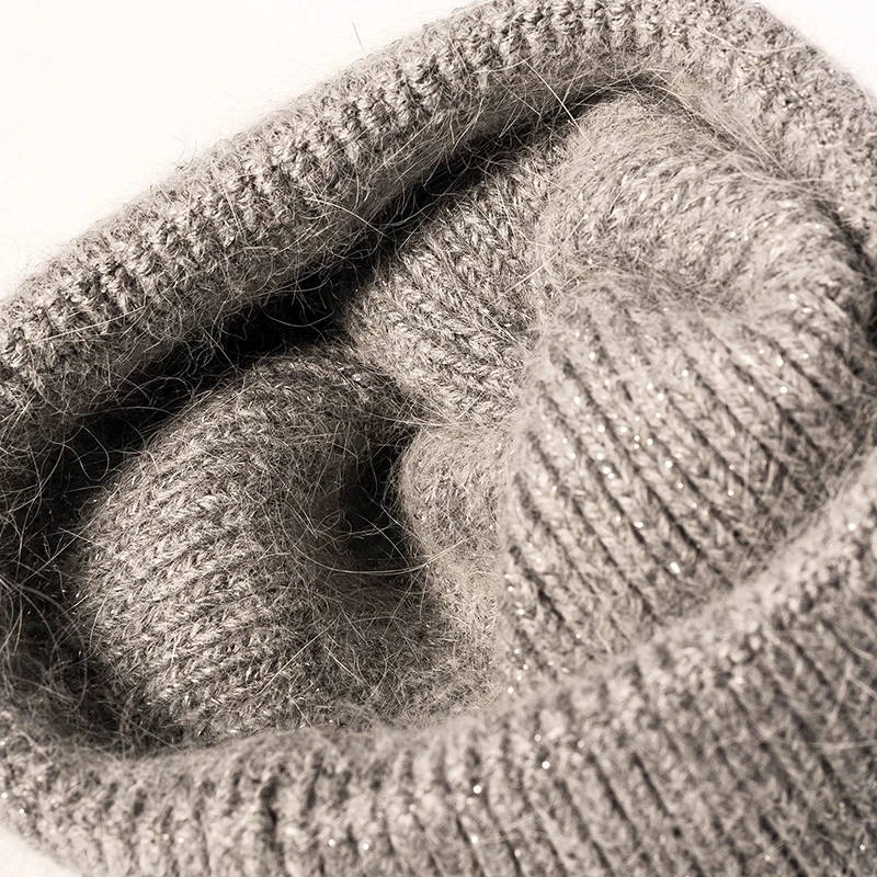 rabbit fur Hats For Women Winter Hat Fashion Thick Warm Beanie Girls Solid Adults Knitted Hats Cover Head Caps