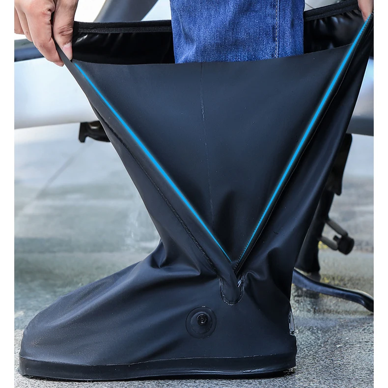 Ready Stock PVC Waterproof High Boots Anti Slip Reusable Overshoes With Reflector Rain Boots For Motorcycle