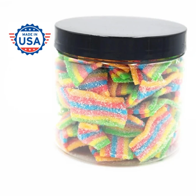 
Wholesale Price USA Made Extract CBD oil Isolated CBD Gummies Rainbow Strip 8oz 500mg Packed In Jars 