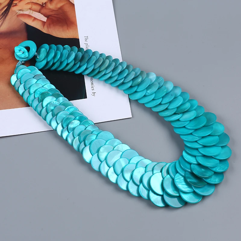 Hotsale summer style chunky white multi color shell mother of pearl bead Dragon scales necklace