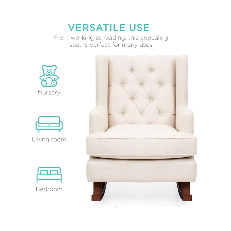 Wingback Accent Living Room Tufted Rocking Sofa Cream Modern Armchair Accent Rocking Chair