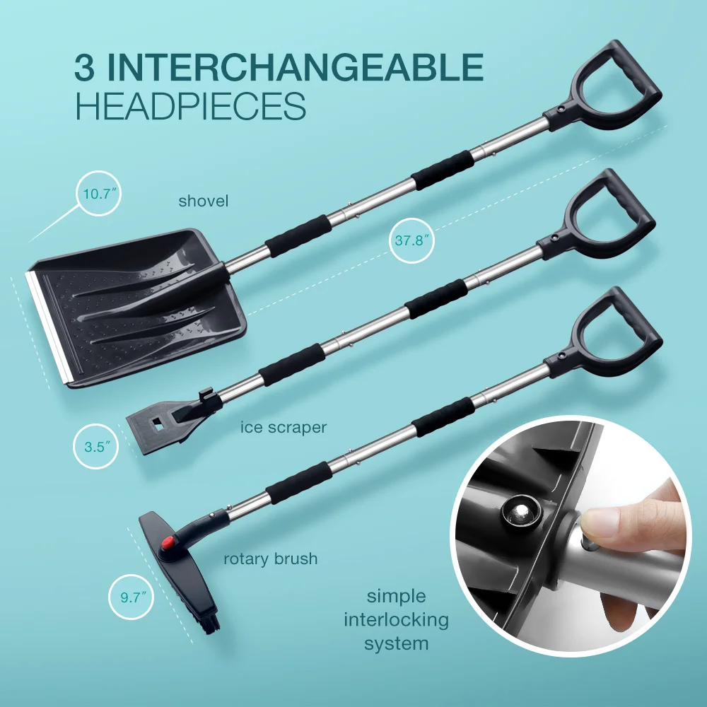 
Amazon hot sale foldable portable snow plow tool 3-in-1 kit with shovel scraper and brush car snow plow 