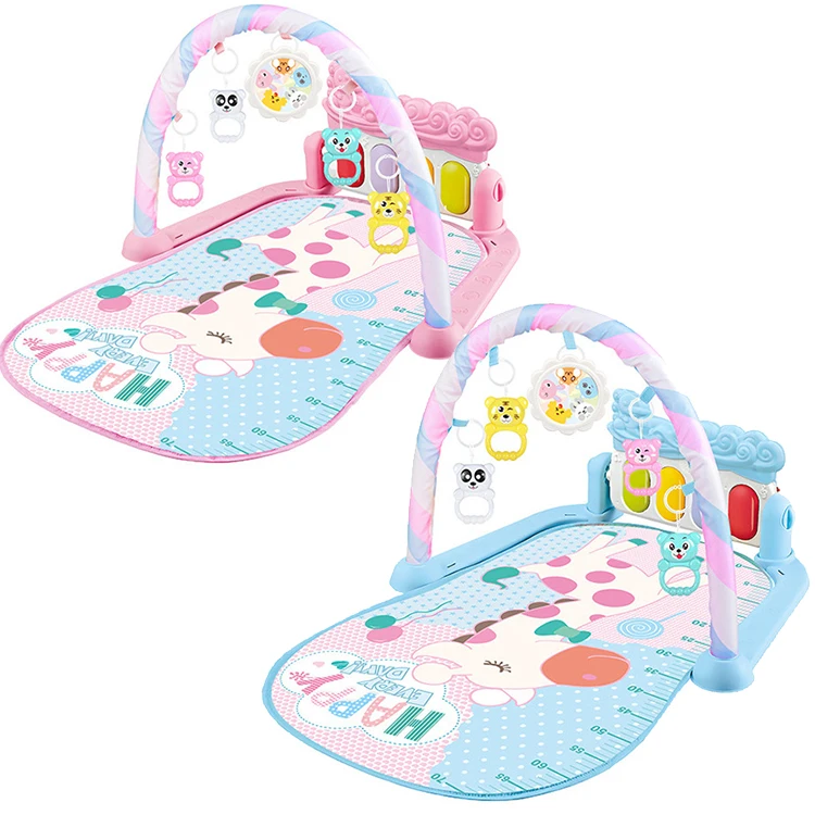Wholesale Popular Pink Cartoon Newborn Baby Electronic Music Lighting Multi Function Ftness Kick Pedal Game Pad Piano Mat