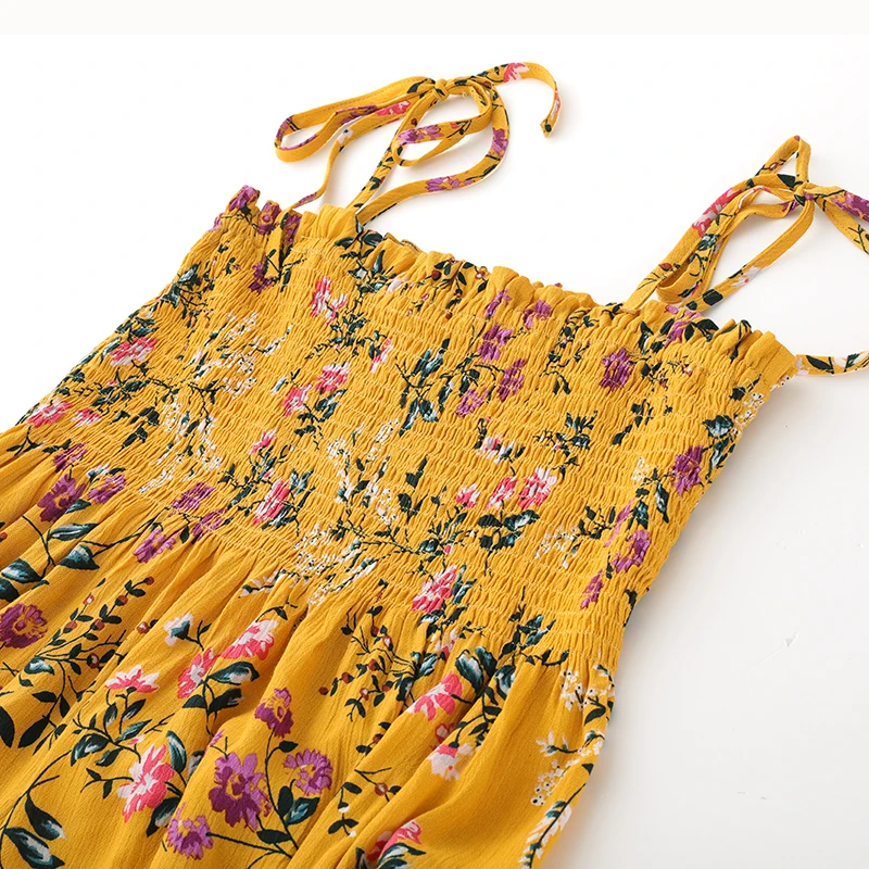 summer lady ruffle floral print bow tie slip beach embroidered casual dresses