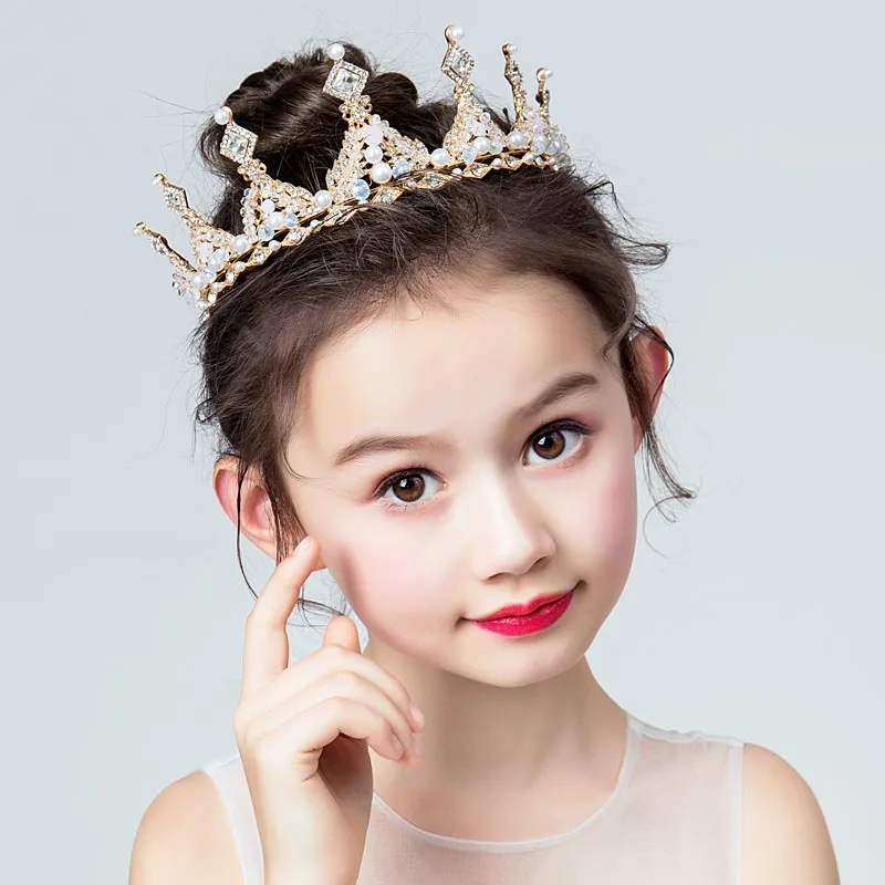 BELLEGIRL 2022 wholesale new kids rhinestone tiaras children dress accessories small princess pearl tiara crown for birthday