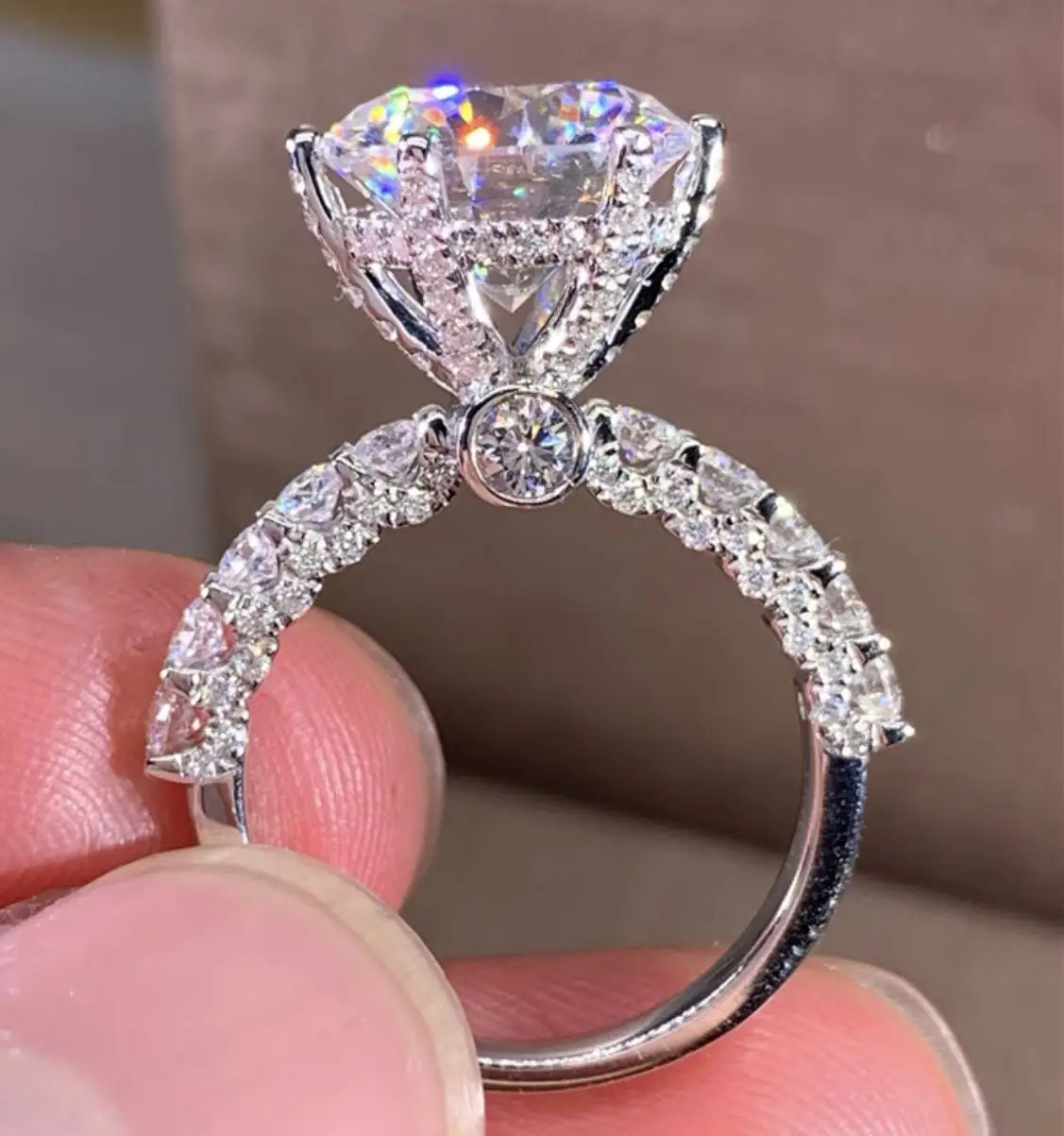 Luxury Big Natural Diamond Band With Central Moissanite Stone In 4CT VVS D Color For Wedding Ring