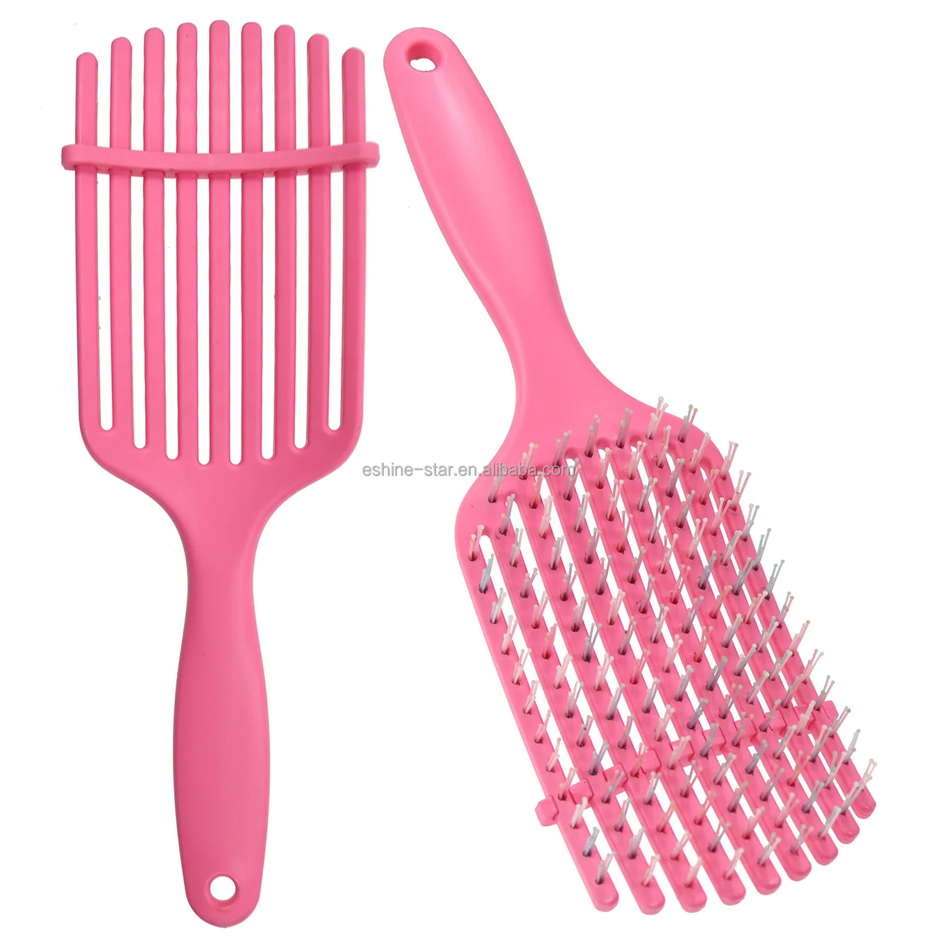 New design hot selling 9 claws pink detangling hair brush flexible TPE teeth curved brush