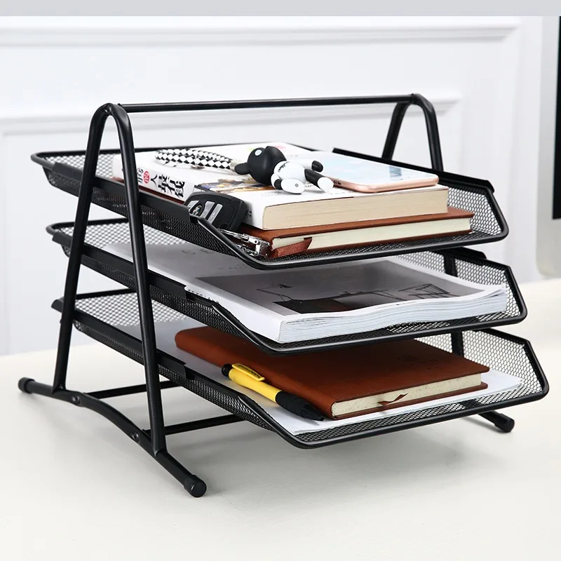 3 Tier Paper Tray Organizer for Desk,Metal Mesh Desktop Organizer,File Document Storage Rack for for Home, Office