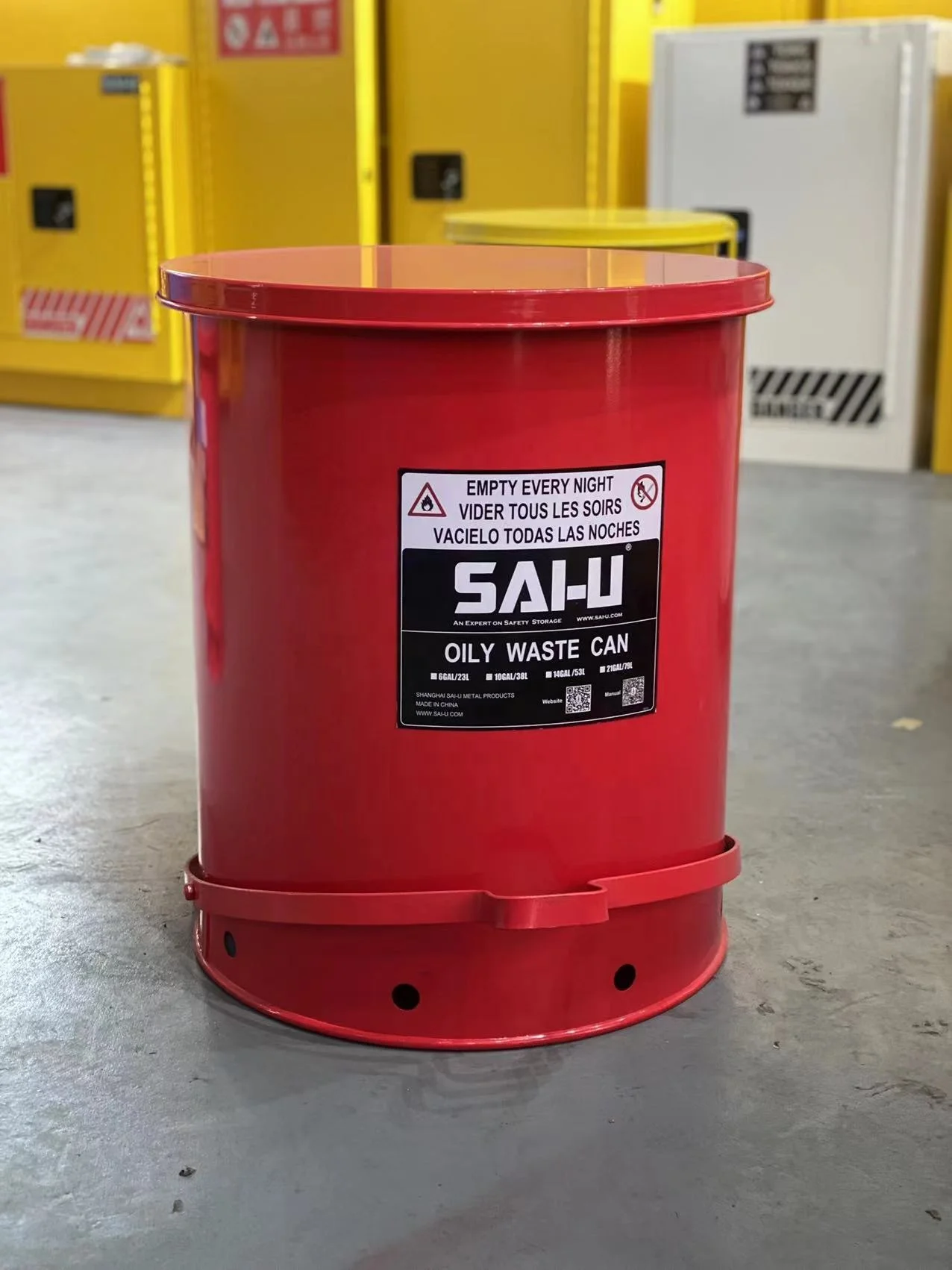SAI-U OSHA Standard  14G/52.9L Laboratory waste bin Fireproof trash can Oily waste can