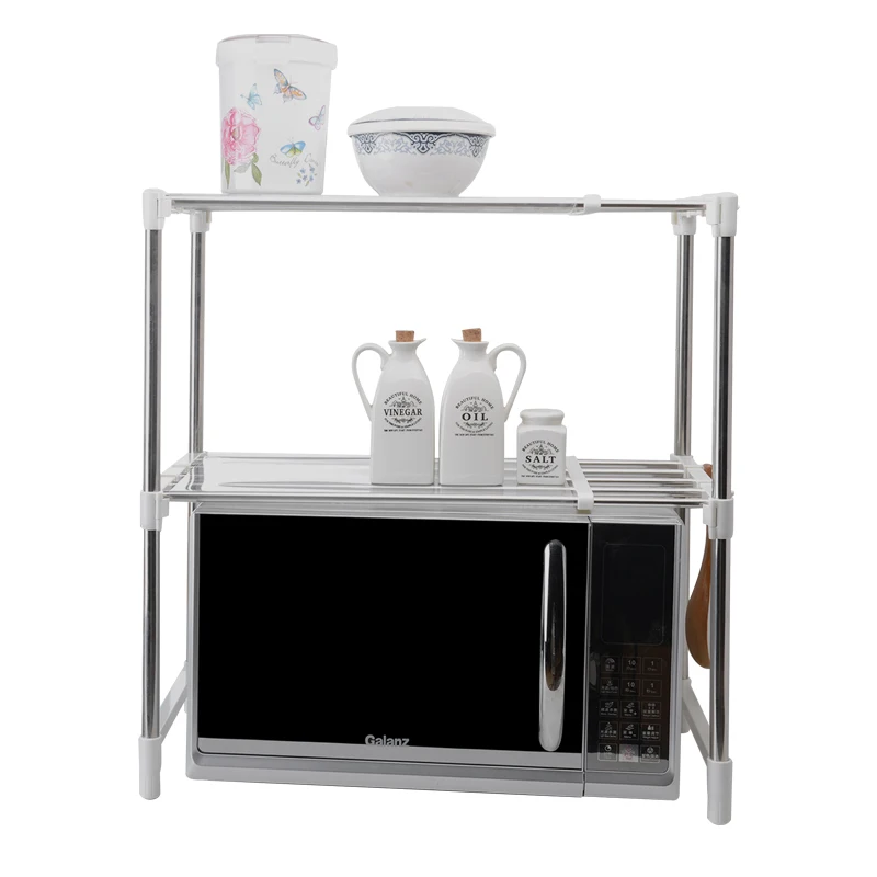 Kitchen two- layer stainless steel adjustable storage shelf  microwave oven storage rack