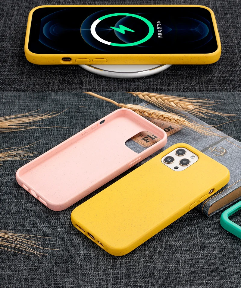2022 Eco Friendly Organic Wheat Straw Tpu Fiber Hybrid Biodegradable Phone Case For Iphone X Xs 11 12 13 Pro Max Mobile Cover