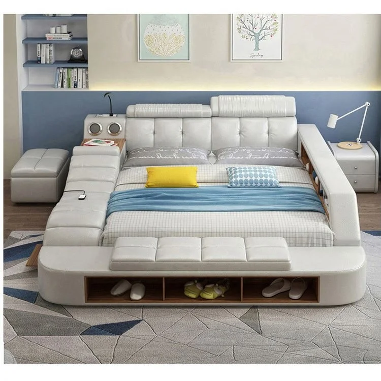 MEIJIA luxury headboard queen size super king solid wood wooden slats adjustable electric bed