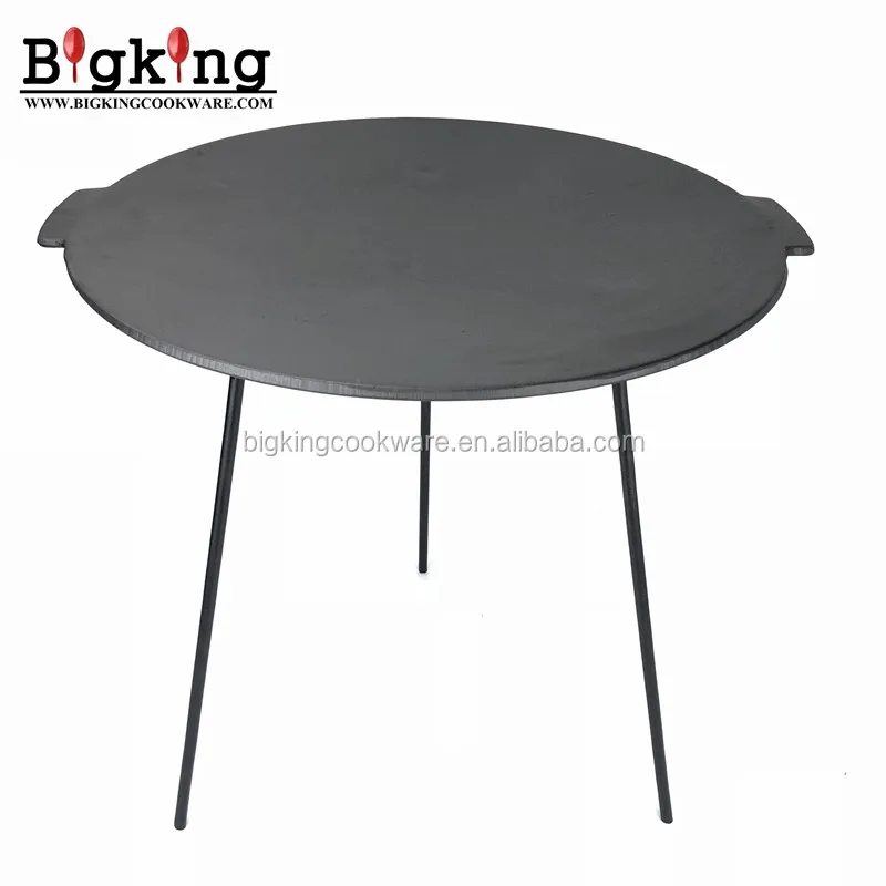 Dutch Oven Pre-Seasoned Cast Iron Campfire Pan Camping Griddle Table BBQ Open Fire with Removable Legs Skillet Table for Outing