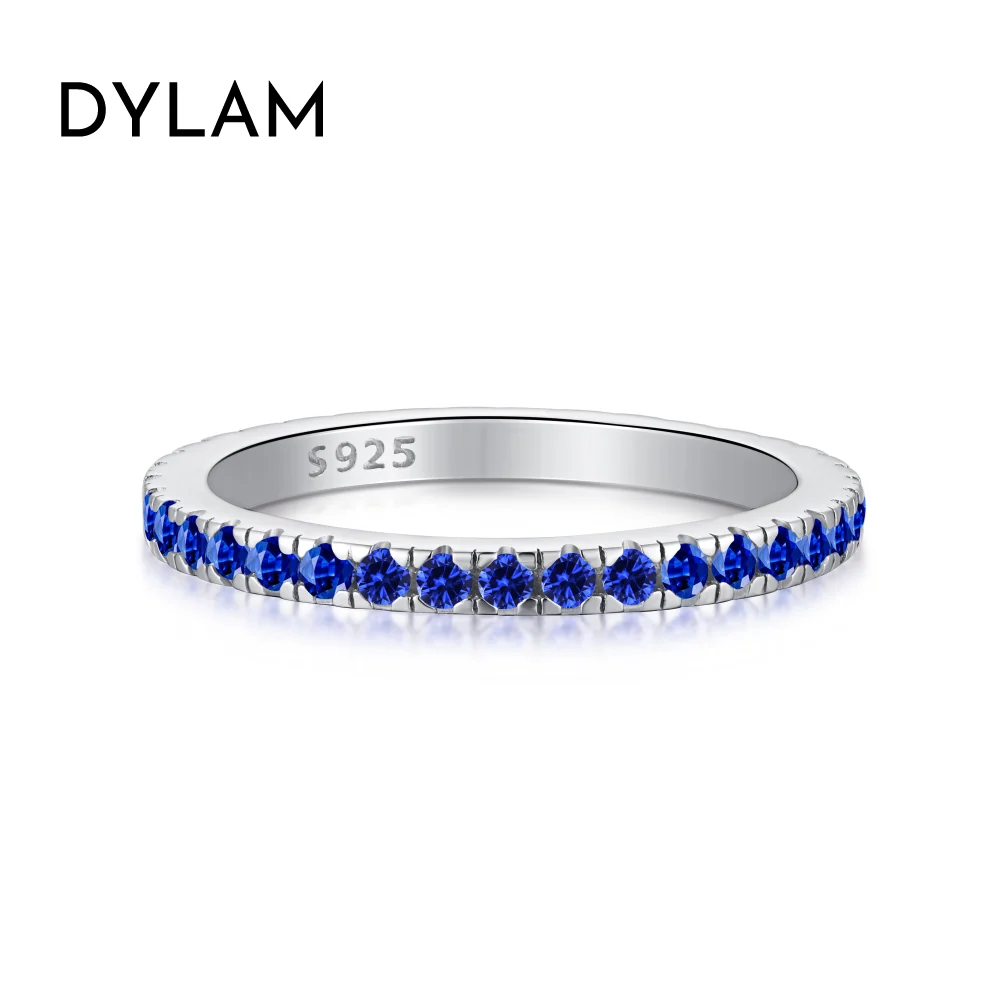 Dylam Colorful Birthday Stone Rhodium Plated 925 Sterling Silver Stacking Rings 925 Sterling Silver Eternity Bands Silver Rings